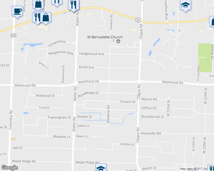 map of restaurants, bars, coffee shops, grocery stores, and more near 24173 Westwood Road in Westlake