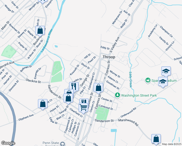map of restaurants, bars, coffee shops, grocery stores, and more near 718 George Street in Throop
