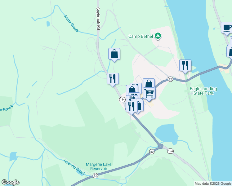 map of restaurants, bars, coffee shops, grocery stores, and more near 1573 Saybrook Road in Haddam