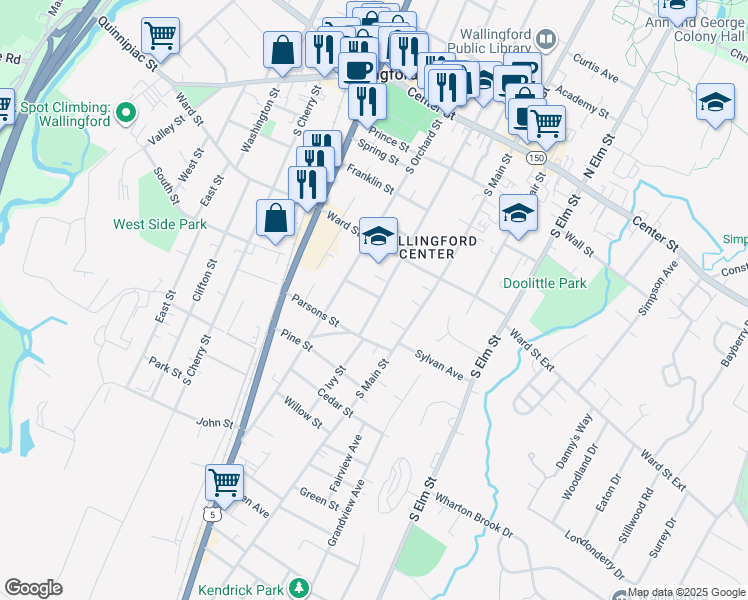 map of restaurants, bars, coffee shops, grocery stores, and more near 213 South Whittlesey Avenue in Wallingford