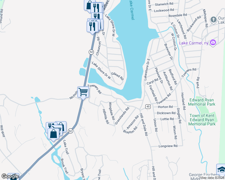map of restaurants, bars, coffee shops, grocery stores, and more near 8 Teatown Court in Carmel Hamlet