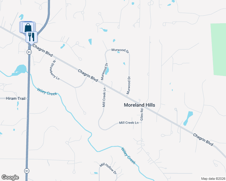 map of restaurants, bars, coffee shops, grocery stores, and more near in Chagrin Falls