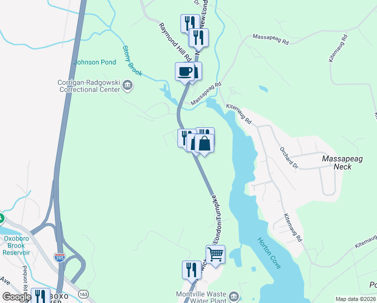 map of restaurants, bars, coffee shops, grocery stores, and more near 894 Norwich-New London Turnpike in Montville