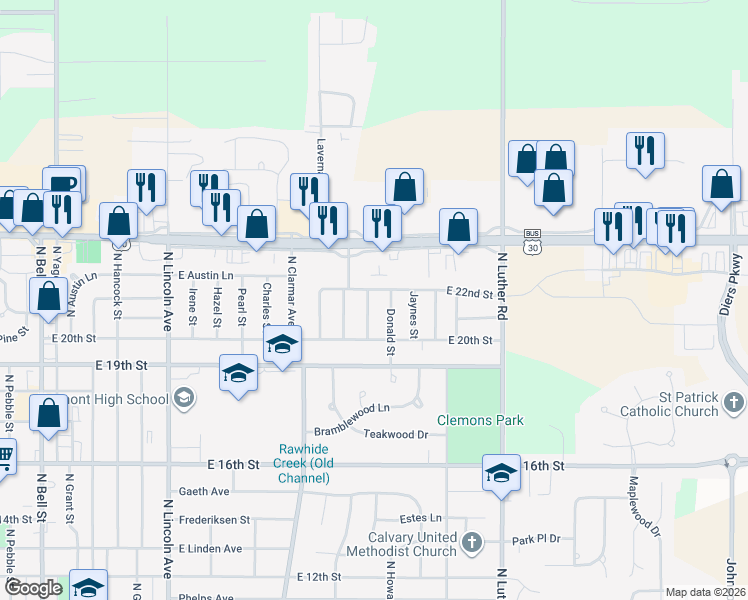 map of restaurants, bars, coffee shops, grocery stores, and more near 2120 North Howard Street in Fremont