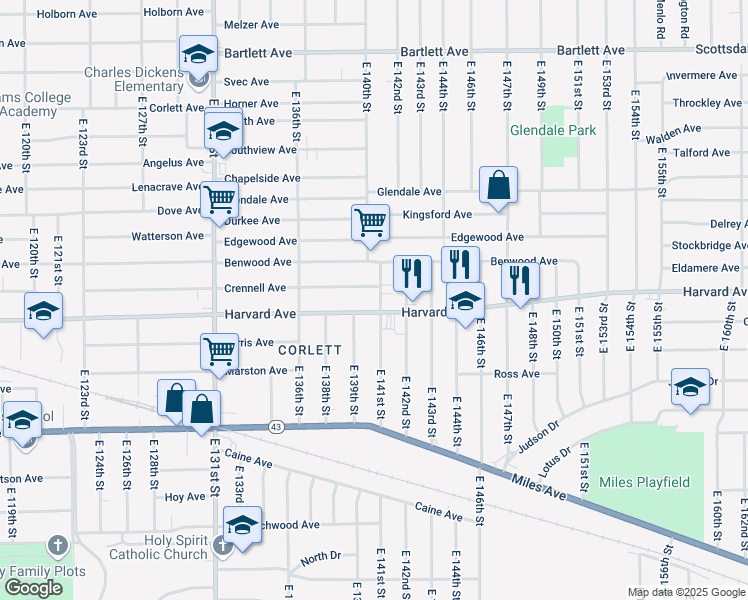 map of restaurants, bars, coffee shops, grocery stores, and more near in Cleveland