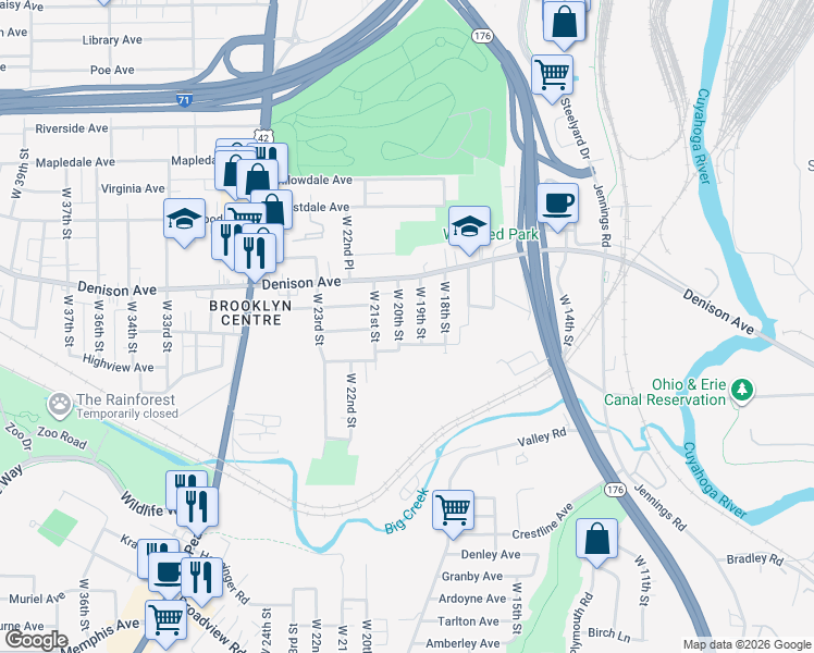 map of restaurants, bars, coffee shops, grocery stores, and more near 3888 West 20th Street in Cleveland