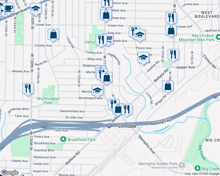 map of restaurants, bars, coffee shops, grocery stores, and more near 3782 West 116th Street in Cleveland