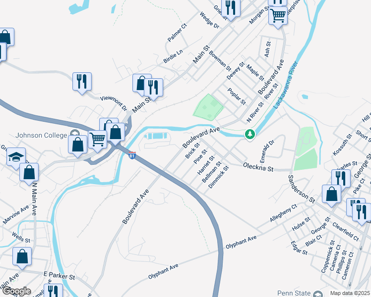 map of restaurants, bars, coffee shops, grocery stores, and more near 150 Boulevard Avenue in Throop