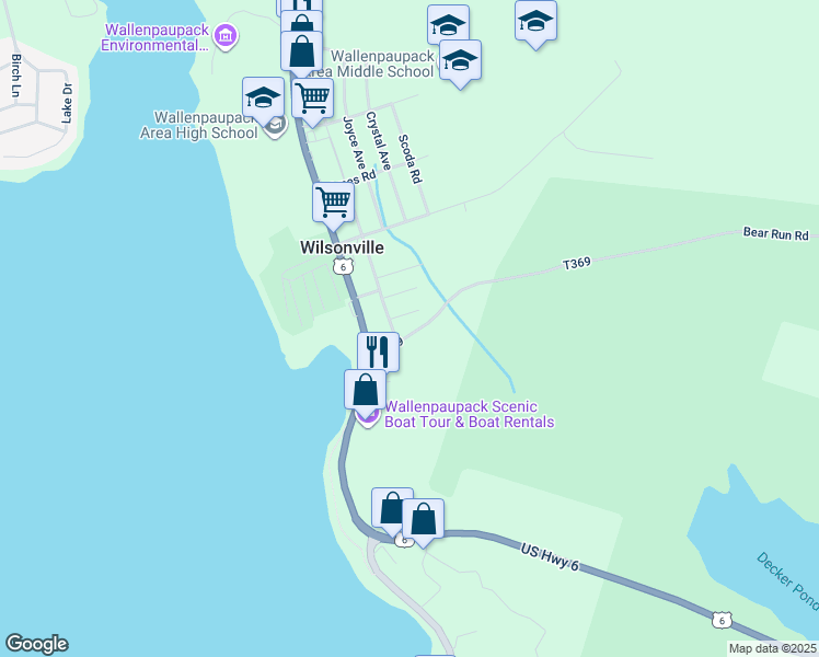 map of restaurants, bars, coffee shops, grocery stores, and more near 110 Bear Run Road in Hawley