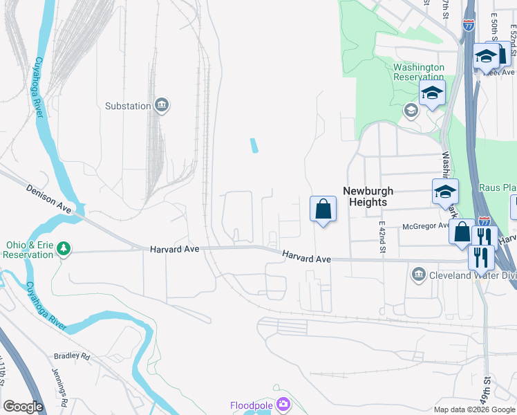 map of restaurants, bars, coffee shops, grocery stores, and more near 3982 East 26th Street in Newburgh Heights