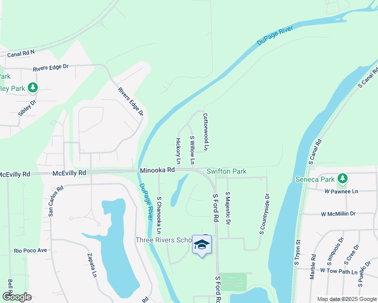 map of restaurants, bars, coffee shops, grocery stores, and more near 23826 South Willow Lane in Minooka