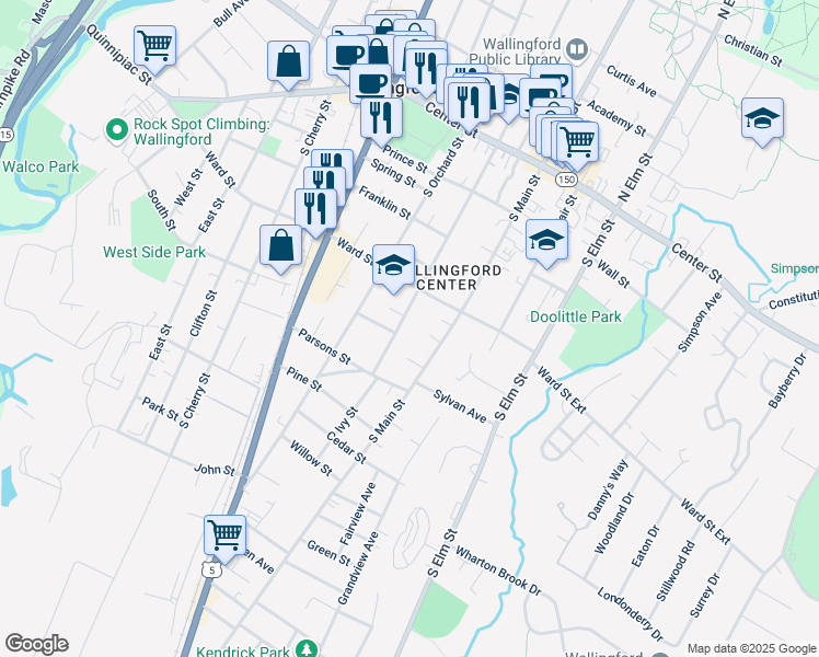 map of restaurants, bars, coffee shops, grocery stores, and more near 196 S Whittlesey Ave in Wallingford