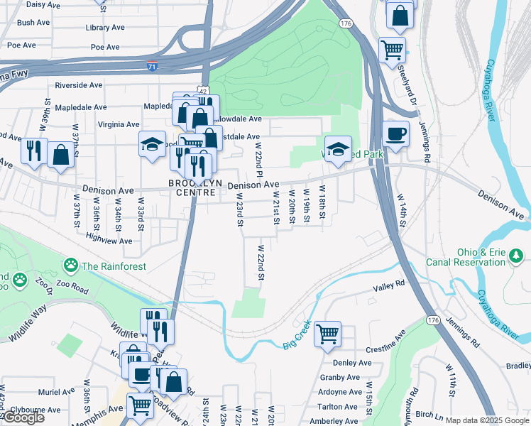 map of restaurants, bars, coffee shops, grocery stores, and more near 2116 Hurley Avenue in Cleveland