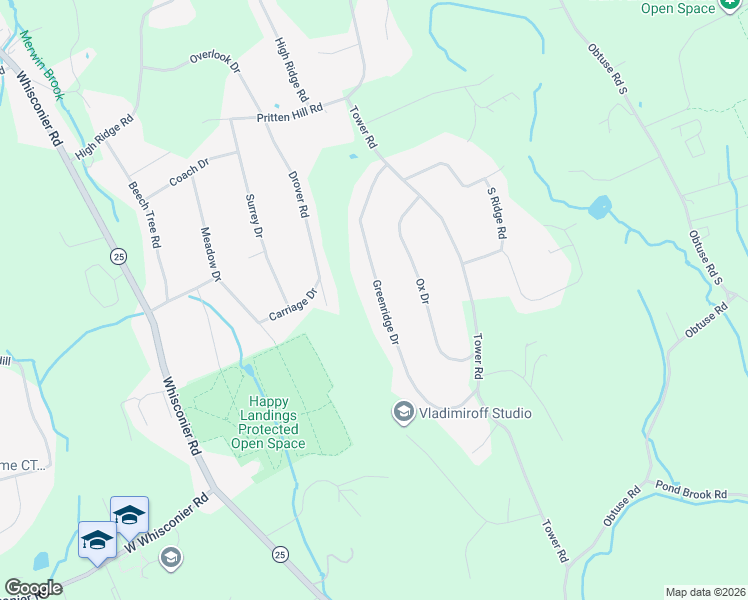 map of restaurants, bars, coffee shops, grocery stores, and more near 17 Greenridge Drive in Brookfield