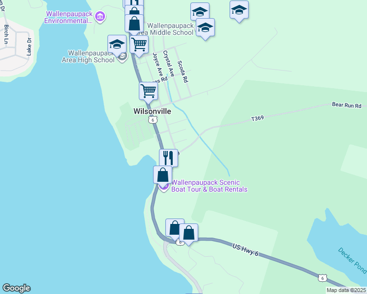 map of restaurants, bars, coffee shops, grocery stores, and more near 110 Bear Run Road in Hawley