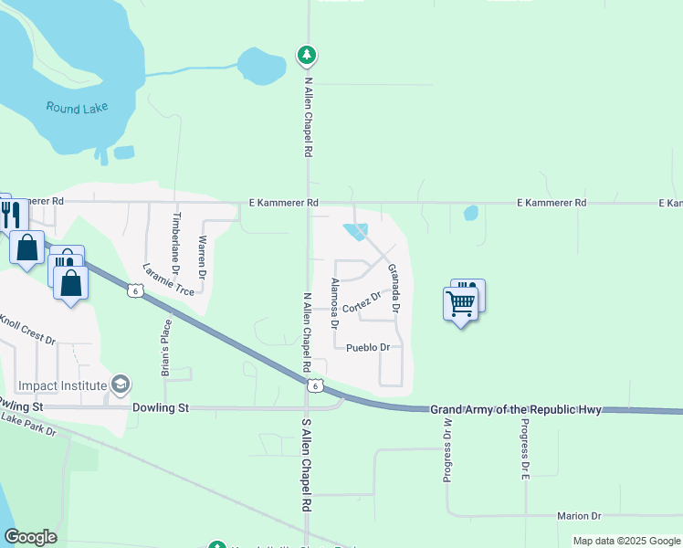 map of restaurants, bars, coffee shops, grocery stores, and more near 2001-2101 Canyon Drive in Kendallville