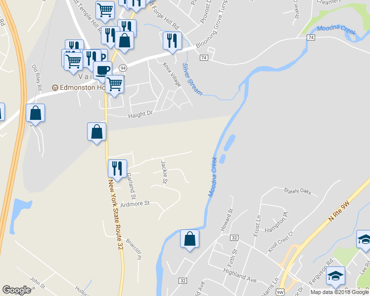 map of restaurants, bars, coffee shops, grocery stores, and more near 69 Jacqueline Street in New Windsor