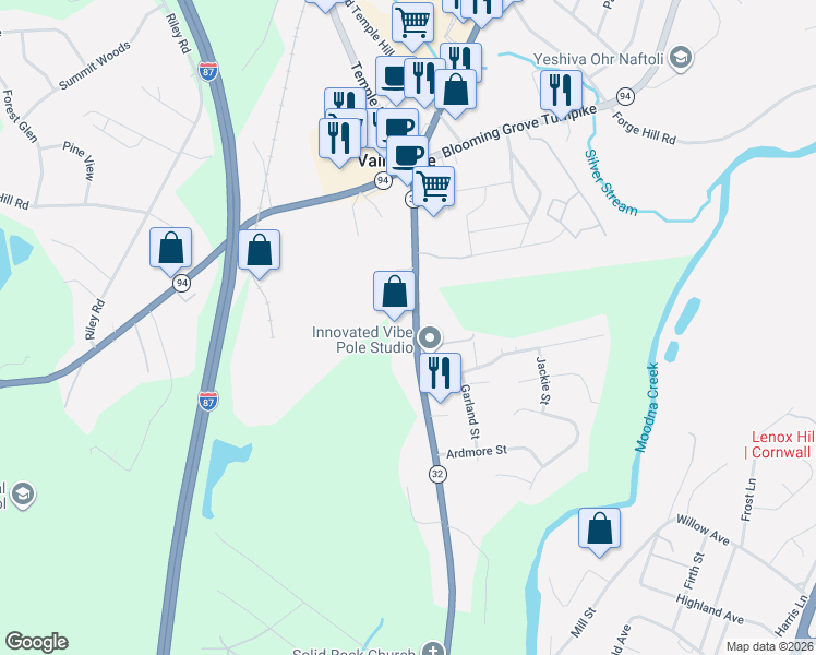 map of restaurants, bars, coffee shops, grocery stores, and more near 2435 New York 32 in New Windsor