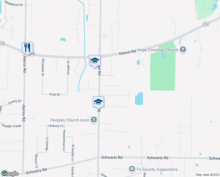 map of restaurants, bars, coffee shops, grocery stores, and more near 33467 Cherry Street in Avon
