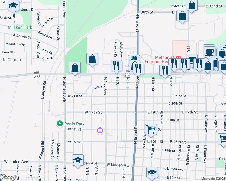 map of restaurants, bars, coffee shops, grocery stores, and more near 425 West 21st Avenue in Fremont