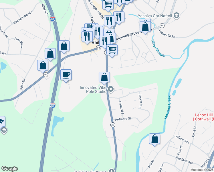 map of restaurants, bars, coffee shops, grocery stores, and more near 2435 New York 32 in New Windsor