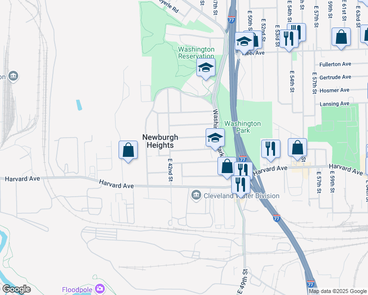 map of restaurants, bars, coffee shops, grocery stores, and more near 4409 Alpha Avenue in Newburgh Heights