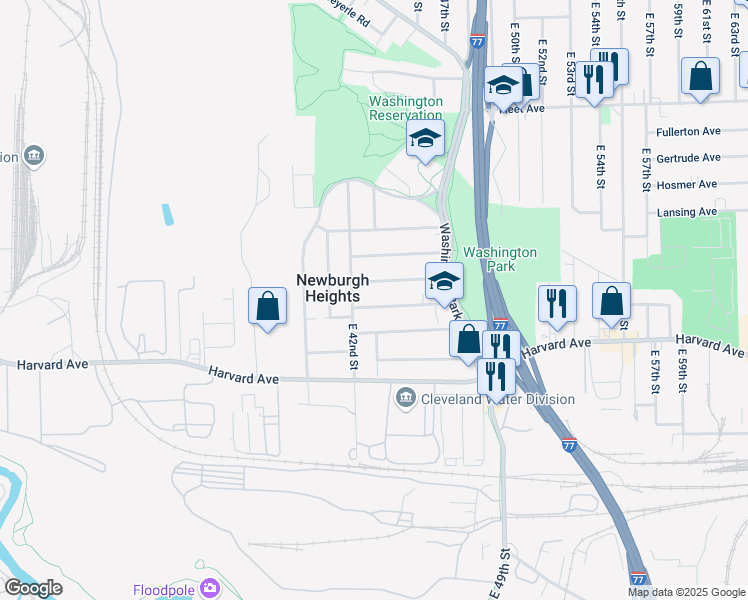 map of restaurants, bars, coffee shops, grocery stores, and more near 4409 Alpha Avenue in Newburgh Heights