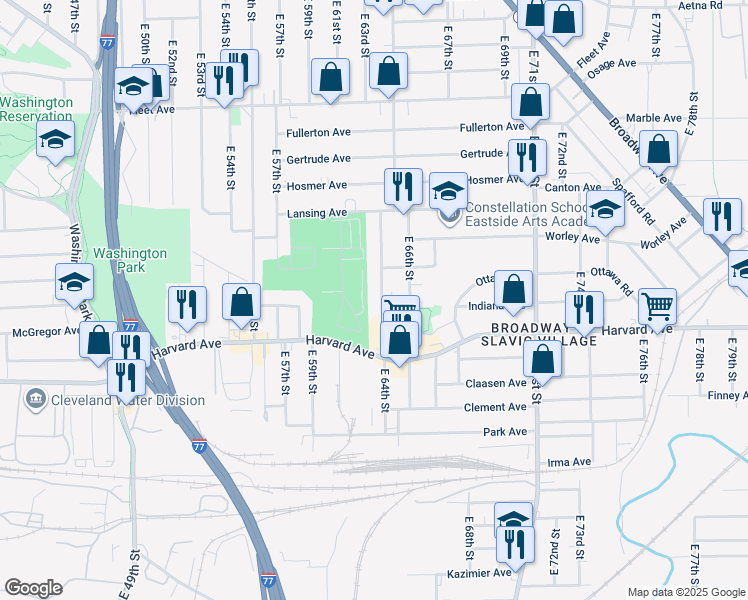 map of restaurants, bars, coffee shops, grocery stores, and more near 3986 East 64th Street in Cleveland