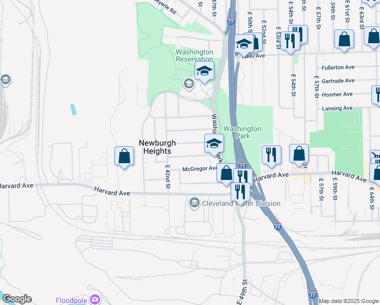 map of restaurants, bars, coffee shops, grocery stores, and more near 4520 Alpha Avenue in Newburgh Heights