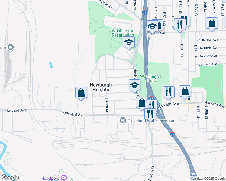 map of restaurants, bars, coffee shops, grocery stores, and more near 4409 Alpha Avenue in Newburgh Heights