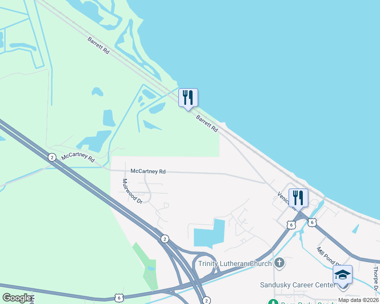 map of restaurants, bars, coffee shops, grocery stores, and more near 5433 McCartney Road in Sandusky