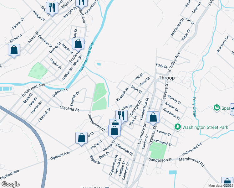 map of restaurants, bars, coffee shops, grocery stores, and more near 616 Kossuth Street in Throop