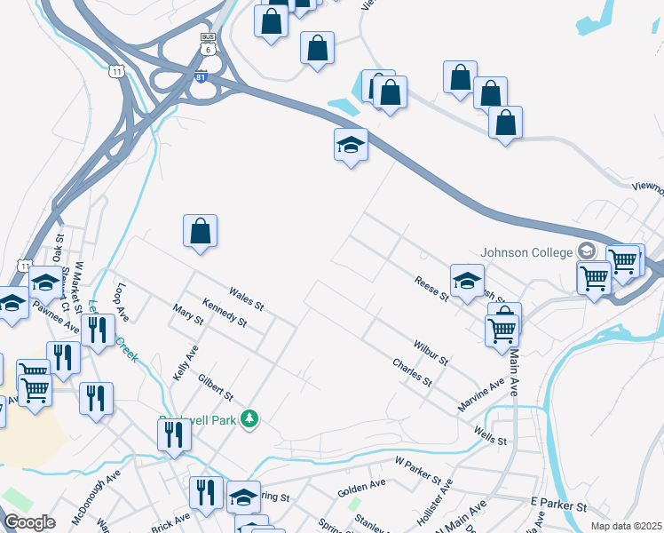 map of restaurants, bars, coffee shops, grocery stores, and more near 545 Kirkland in Scranton