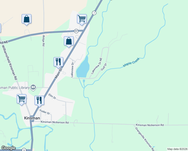 map of restaurants, bars, coffee shops, grocery stores, and more near 6799 Township Highway 528 in Kinsman