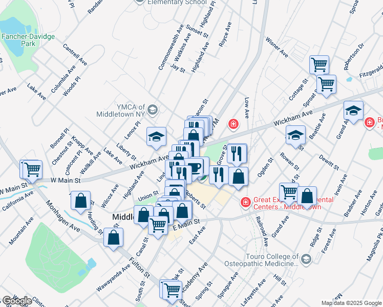 map of restaurants, bars, coffee shops, grocery stores, and more near 136 North Street in Middletown