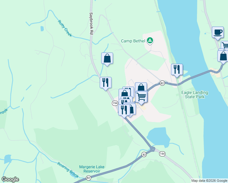 map of restaurants, bars, coffee shops, grocery stores, and more near 1573 Saybrook Road in Haddam