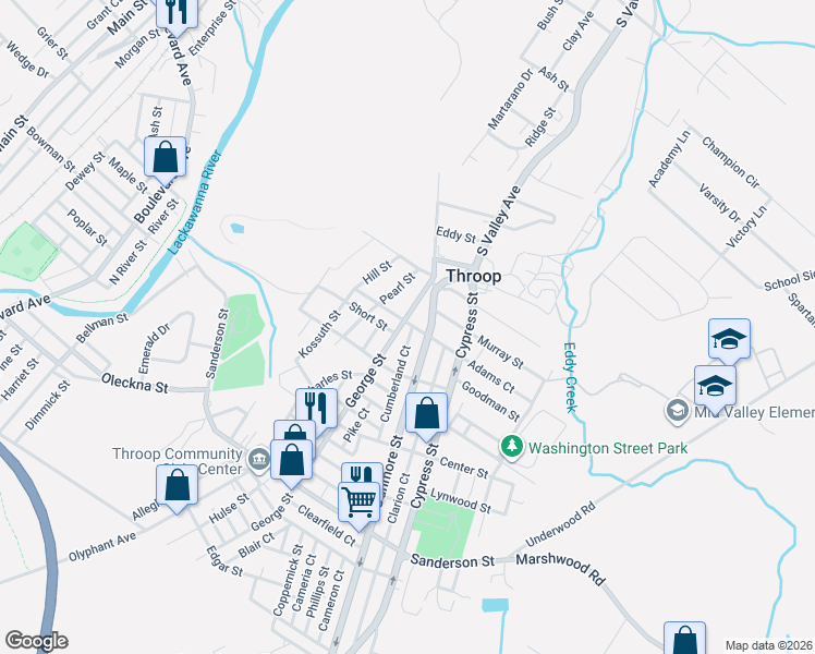 map of restaurants, bars, coffee shops, grocery stores, and more near 718 George Street in Throop