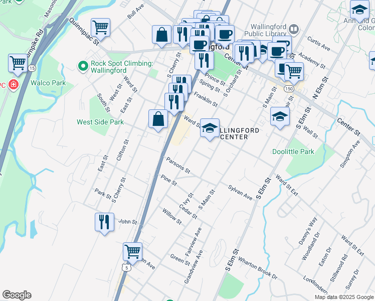 map of restaurants, bars, coffee shops, grocery stores, and more near in Wallingford