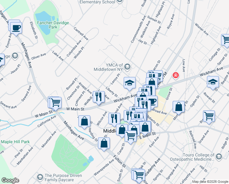 map of restaurants, bars, coffee shops, grocery stores, and more near 6 Liberty Street in Middletown