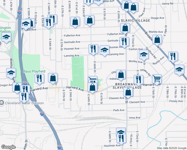 map of restaurants, bars, coffee shops, grocery stores, and more near in Cleveland