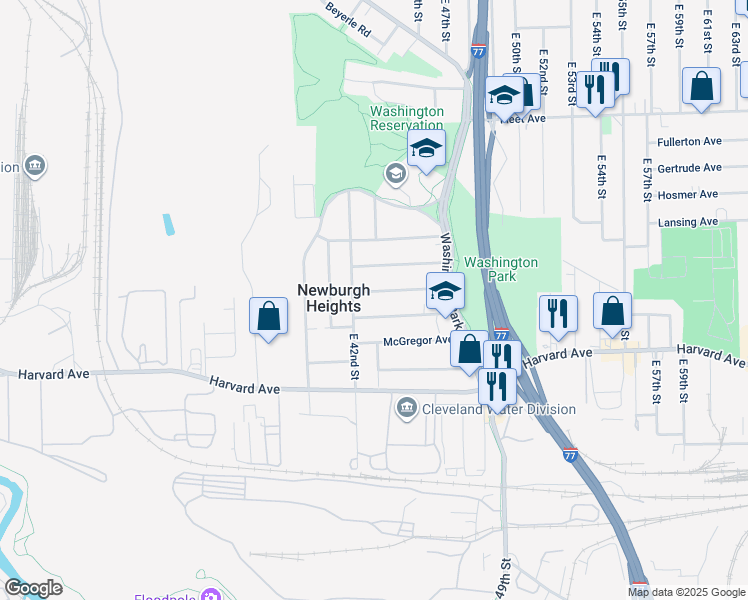 map of restaurants, bars, coffee shops, grocery stores, and more near 4409 Alpha Avenue in Newburgh Heights