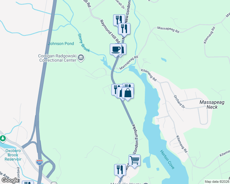 map of restaurants, bars, coffee shops, grocery stores, and more near 894 Norwich-New London Turnpike in Montville