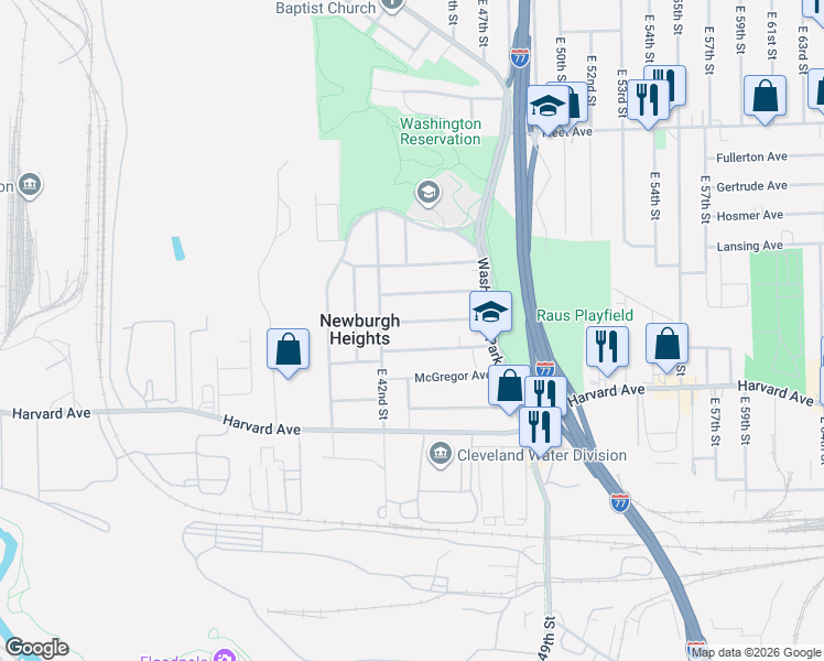 map of restaurants, bars, coffee shops, grocery stores, and more near 4409 Alpha Avenue in Newburgh Heights