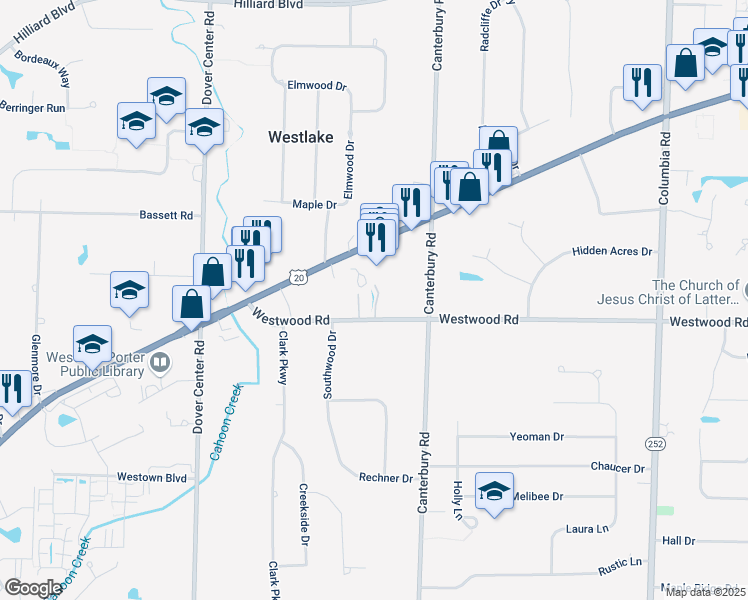 map of restaurants, bars, coffee shops, grocery stores, and more near 2609 Kimberly Lane in Westlake