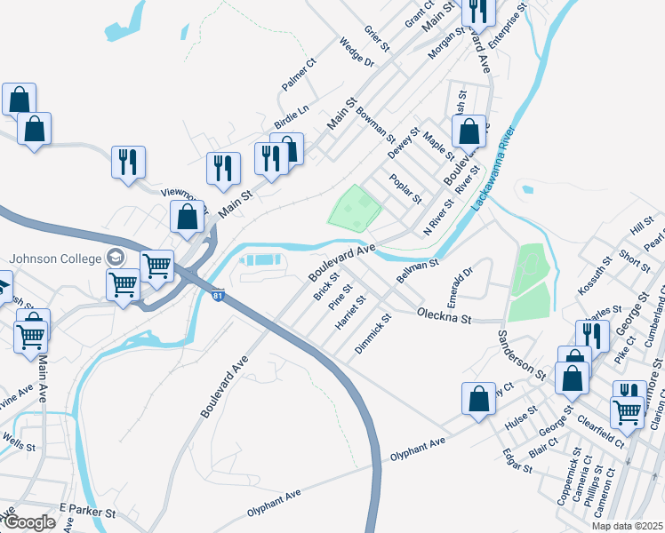 map of restaurants, bars, coffee shops, grocery stores, and more near 169 Pine Street in Throop
