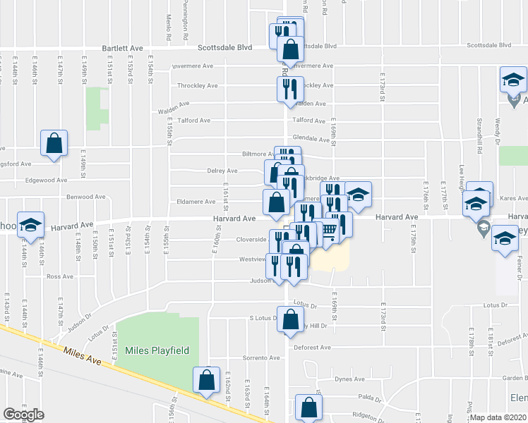 map of restaurants, bars, coffee shops, grocery stores, and more near in Cleveland