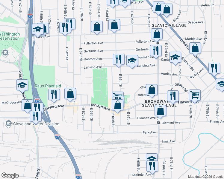 map of restaurants, bars, coffee shops, grocery stores, and more near in Cleveland