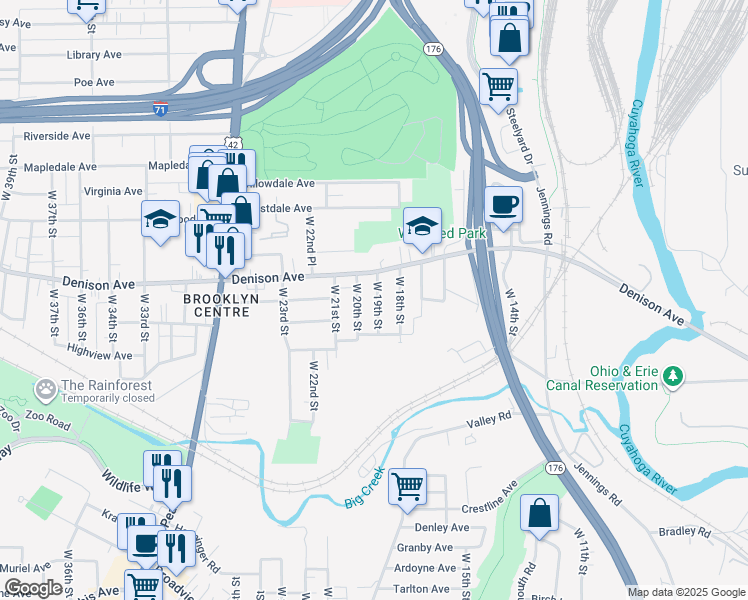 map of restaurants, bars, coffee shops, grocery stores, and more near 3898 West 18th Street in Cleveland