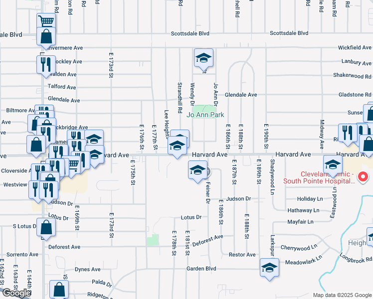 map of restaurants, bars, coffee shops, grocery stores, and more near in Cleveland