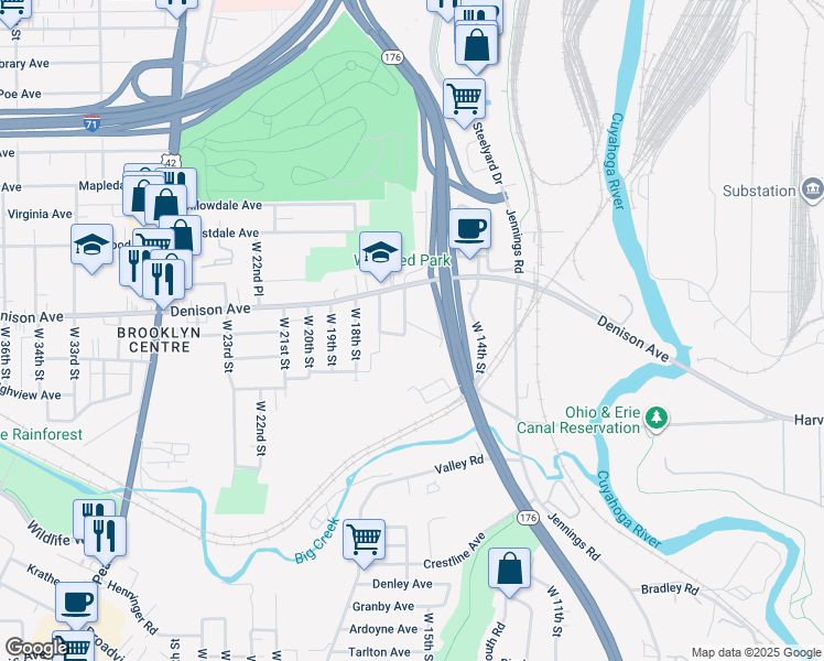 map of restaurants, bars, coffee shops, grocery stores, and more near 1509 Botany Avenue in Cleveland